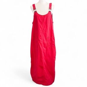 Vintage Christopher & Banks Red Denim Overall Jumper Dress Medium 90s Maxi